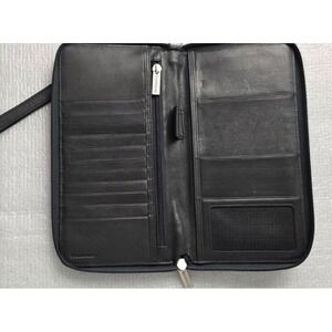 Brookstone Travel Wallet Soft Black Nappa Leather For Passport Air Tickets Cards